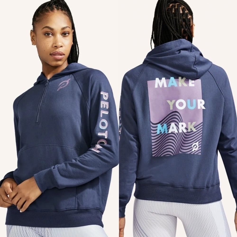 Peloton Womens Plus Blue Purple Long Sleeve Half Zip Make Your Mark Hoodie Sz 1X - Picture 1 of 12